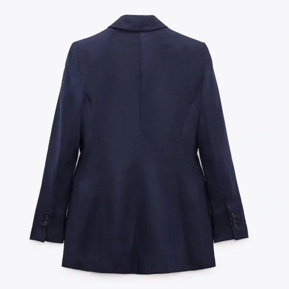 ZARA DOUBLE BREASTED LINEN BLAZER - Picture 6 of 7
